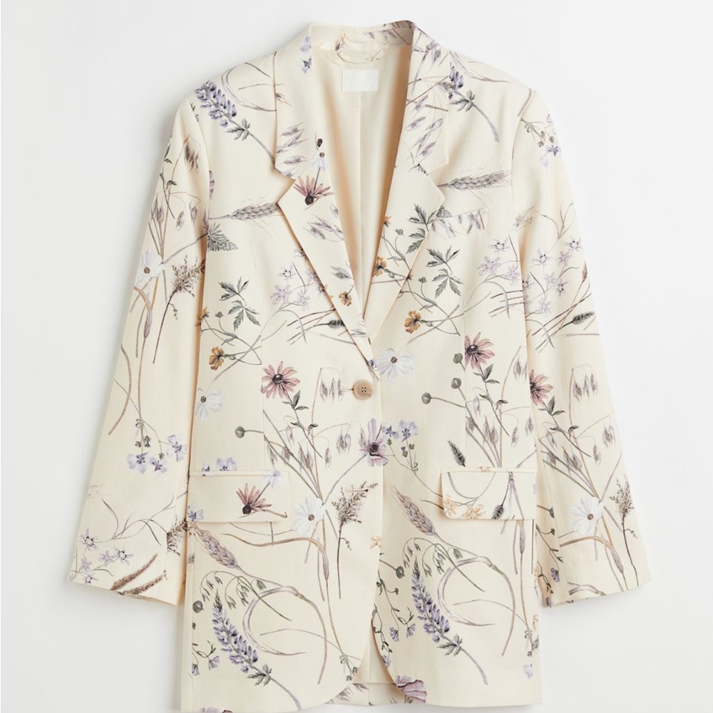 H&M oversized jacket in light beige/floral